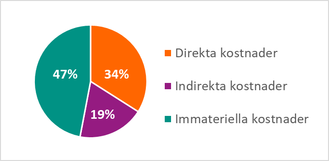 De direkta kostnaderna stod för 34 procent, de indirekta kostnaderna för 19 procent och de immateriella kostnaderna för 47 procent av de totala samhällskostnaderna för narkotikabruk.