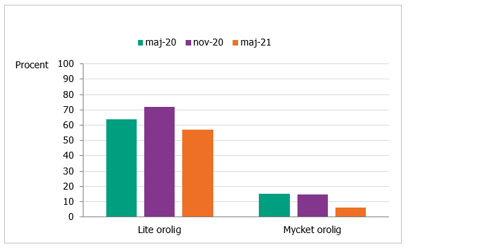 Andel lite eller mycket oroliga, information finns i omkringliggande text.