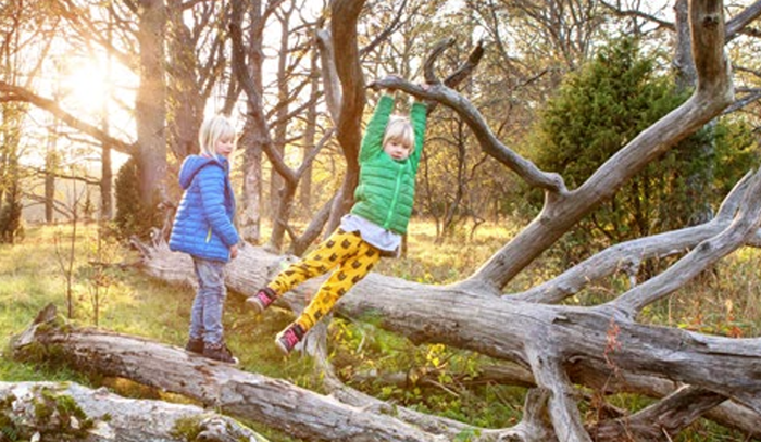 Två barn leker i naturen