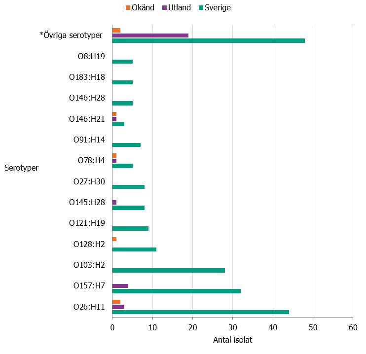 Diagrannet visar fördelning över de vanligaste serotyperna under 2020.