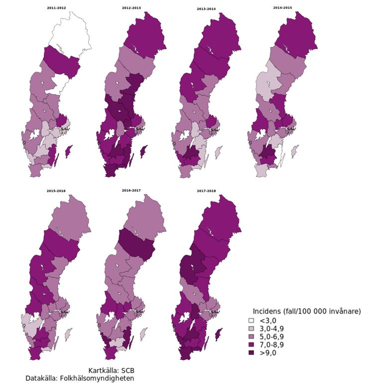 kartor som visar incidens av iGAS per län säsongerna